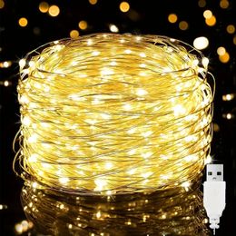 1pc USB Plug In Fairy Lights 50 LED Waterproof Silvery Wire Christmas String Lights Twinkle Lights For Bedroom Patio Garden Party Wedding Lighting Decorations