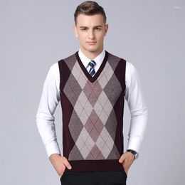 Men's Vests High Quality Male PatchworK Color Wool Sweater Vest Autumn Winter Men Argyle Pattern Sleeveless Cashmere