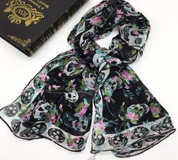 WholeNew brand silk scarves size 130CM130CM 100 silk material print The flowers skulls pattern hand hemming suqare scarf fo9090117