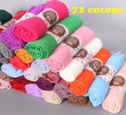 20PCSLot 76Colors High Quality Plain Colors Crinkled Bubble Cotton Scarf Shawl with Fringes Muslim Hijab Head Wrap Large Size9307749