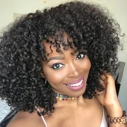 Wigs hot brazilian Hair African Ameri kinky curly wigs Simulation Human Hair afro curly wig wtih bangs in stock