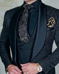 Men's Wedding Suit 2023 Italian Design Custom Black Smoking Tuxedo Jacket 3piece Set coat Vest Pants Groom Terno 240102