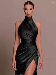 Casual Dresses Elegant Luxury Party Evening Dress Sexy Women Sleeveless Long Halter Fall Backless High Split Bodycon Maxi Black