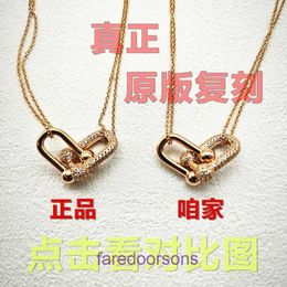 Tifannissm Pendant Necklac Best sell Birthday Christmas Gift T Family shaped Horseshoe Double Ring Necklace 18K Gold Baby Same Hard Wear Have Original Box