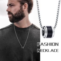 Stylish Geometric Tube Necklaces for Men Gift Jewelry,14K White Gold Lucky Round Circle Beads Pendant with Box O Chain Collar