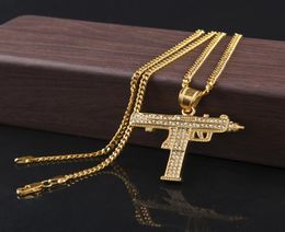 Gold Gun Shape Pistol Pendant Necklace For Mens Fashion Hip Hop Cuban Link Chain Necklaces Jewelry4005976