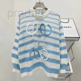 Women's Sweaters Designer LOE Autumn and Winter Advanced Feel Casual Age Reducing Blue White Stripe Hollow Pullover Korean Knitted Sweater for Women ZQD0