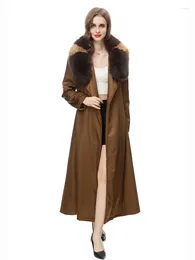 Women's Trench Coats Winter Runway Vintage Coat Belt Detachable Fur Collar Nice And Warm Solid Colour