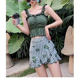 Women's Swimwear Summer Korean Version Printed Ruffles With Chest Pad Without Steel Support Spring Swim Sweet Lovely Split Swimsuit