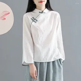 Ethnic Clothing Traditional Chinese Cotton Linen Shirt Blouse Vintage Lady Solid Tops Oriental Hanfu Style Women 11101