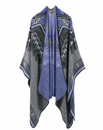 New Women Winter Ethnic Abstract Pattern Thickened Coat Cape Wrap Poncho Shawl Scarf Split Dualuse Shawl Drop5009340