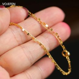 Bracelets Vojefen Pure Gold Bracelet Dainty Layered Chain Simple Cute Pearl Bracelets for Girl Women Beautiful Jewel Holiday Gift New