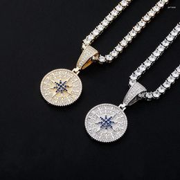 Pendant Necklaces Hip Hop Compass Iced Out Cubic Zirconia With Tennis Chain Fashion Jewellery Gift For Men Women