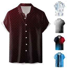Men's T Shirts Mens 3D Digital Printing Pocket Buckle Lapel Short Sleeve Shirt Metallic Blouse Collar Pyjama Slim Fit