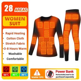 Winter Heated Thermal Underwear Women Skiwear Heating Underwear Suit Fleece Warm Top Pants USB Electric Heating Clothes Men 240103