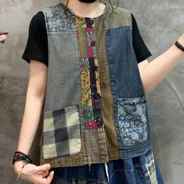 Women's Vests 2024 Summer Chinese Tanks Coats Luxury Vintage Loose Denim Ladies Casual Fashion Patchwork Sleeveless Clothes Tops