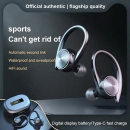 Earphones New Private Model R200tws Bluetooth Headset 5.0 Sports SweatProof Hanging Ear Type LED Digital Display Wireless Headset