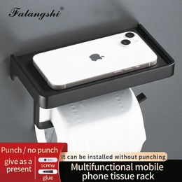 Aluminium Black Toilet Paper Holder Bathroom Phone Storage Dispenser Roll Wall Mounted Shelve WB8233 240102