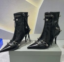 stiletto Ankle boots stud buckle embellished Quality shoes designers high heeled