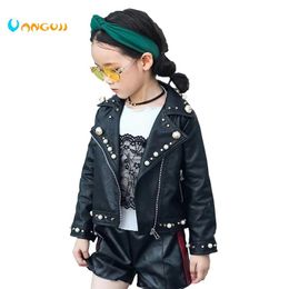 Jackets 2018 autumn winter hot children PU jacket, 27 year old girl fashion Lapel pearl leather motorcycle leather jacket