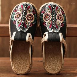 Slippers National Trend Wear Cloth Shoes Ancient Style Embroidered Female Slip-on Hand Woven Black Summer