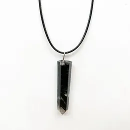 Pendant Necklaces Black Obsidian Stone Orgonite Hexagonal Column Natural Crystal Leather Cord Wax Rope Chain Necklace 1pc