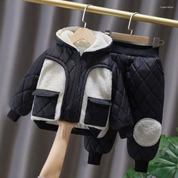 Clothing Sets Boys' And Girls' Winter Suit Coat Pants Two-piece Children's Plush Thickened Warm Year's Contrasting Colours