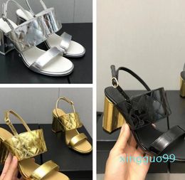 leather Women Sandals summer Luxurys Designers high heels single shoes Working party Womens Designer Shoes Toe Single shoe Gold black Beige Silver