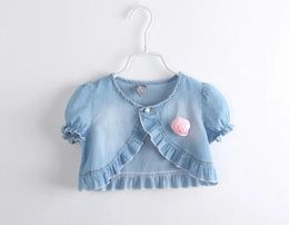 Jackets 2015 Summer new Baby Casual Washed denim short Jackets Girls Cute rose Tops short sleeve shawl children clothing