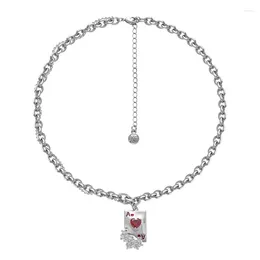 Pendant Necklaces Eetit Retro Metal Chain Resin Zircon Ace Of Hearts Poker Creative Necklace Statement Zinc Alloy Trendy Jewellery Gift