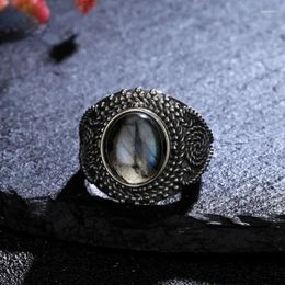 Cluster Rings Vintage Carved 10 12MM Natural Labradorite Ring Silver For Women Lapis Fine Jewellery Gifts Wholesale