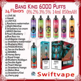 Bang King 6000 Puff Disposable E Cigarette 24 Flavors 14ml Pod Rechargeable Battery 850mAh 6K Puffs 0% 2% 3% 5% RBG Light Vape Pen Kit Fast Delivery Source Manufacturer