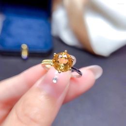 Cluster Rings Charming Yellow Citrine Ring For Women Jewelry Real 925 Silver Good Color Round Natural Stone Birthday Gift Asymmetric