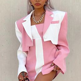 Women's Two Piece Pants Sexy Colour Patchwork Women Jacket Business Office Blazer Long Sleeve Suit Female Formal Work Wear Coat For 1