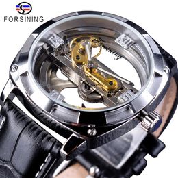 Forsining Official Exclusive Double Side Transparent Fashion Business Design Skeleton Automatic Men Watch Top Brand Luxury243J