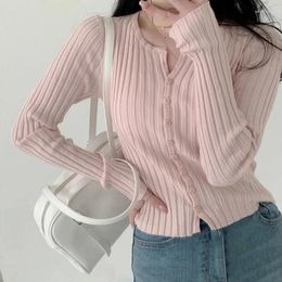 Women's Knits 2024 Autumn Pink Cardigan With Button And Casual Knitted Jersey For Women