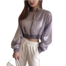 Jackets Summer Transparent Jackets Women Full Sleeve Cropped Jacket Women Sun Breacker Femme Zip Up Jackets Tops