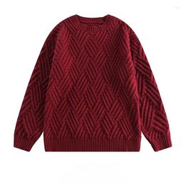 Men's Sweaters American Retro Rhombus Cabled O-Neck Autumn Winter Trendy Solid Colour Casual Versatile Knitted Pullovers