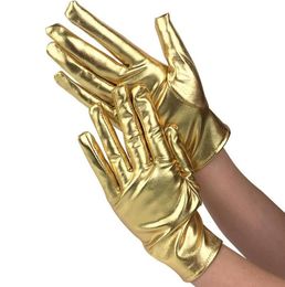 Fashion Gold Silver Wet Look Fake Leather Metallic Gloves Women Sexy Latex Evening Party Performance Mittens Five Fingers3579131