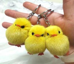 Keychains 2022 Cute Pompom Keychain Real Fur Mink Yellow Car Key Pendant Animal Children Toy Gifts For Women Bag6755242