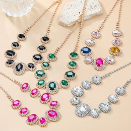 Fashion Metal Rhinestone Geometric Earrings Necklace Women's Exaggerated Trendy Jewelry Set Banquet Jewelry Accessories