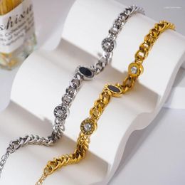 Charm Bracelets 18K Gold Plated Titanium Steel Bracelet For Women Roman Digital Top Quality Rhinestone Thick Chain Jewellery Z026