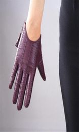 Touch Screen Gloves Genuine Leather Pure Imported Goatskin Tassel Zipper Short Style Dark Purple Female Touch Function7713283