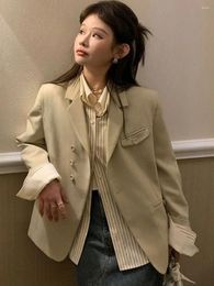 Women's Suits Vintage British Style Casual Blazer Jacket High Qulity Women 2024 Trendy Spring Autumn Korean Loose Suit Chic Coat Outerwear