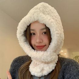 Korean Version Plush Balaclava Hat and Scarf Integrated Thickened Thermal Ear Protection Bomber Caps for Women and Men 240102