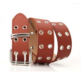 Belts Est Vintage Women Punk Black Double Eyelet Grommet PU Leather Buckle Female Ladies Waist Jeans