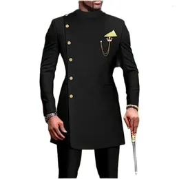 Men's Suits African For Men Stand Collar Blazer And Pants 2 Piece Set Outfits Attire Costume Homme Wedding Groom Prom Dress Man