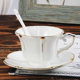 Mugs Ceramic Coffee Cup Elegant White Gold Tea Mug And Saucer Set Afternoon Dessert Porcelain TeaCup Milk Cafe Espresso