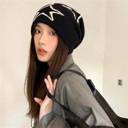 Berets Y2k Retro Five-Pointed Star Knitted Hats Cap For Women Winter Pullover Beanies Streetwear Couple Pile Hat Fashion Men Warm