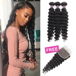 Wefts Ishow Buy 3 PCS Human Hair Bundles Weft Get One Free Part Closure for Women All Ages 828inch Natural Black Color Extensions India